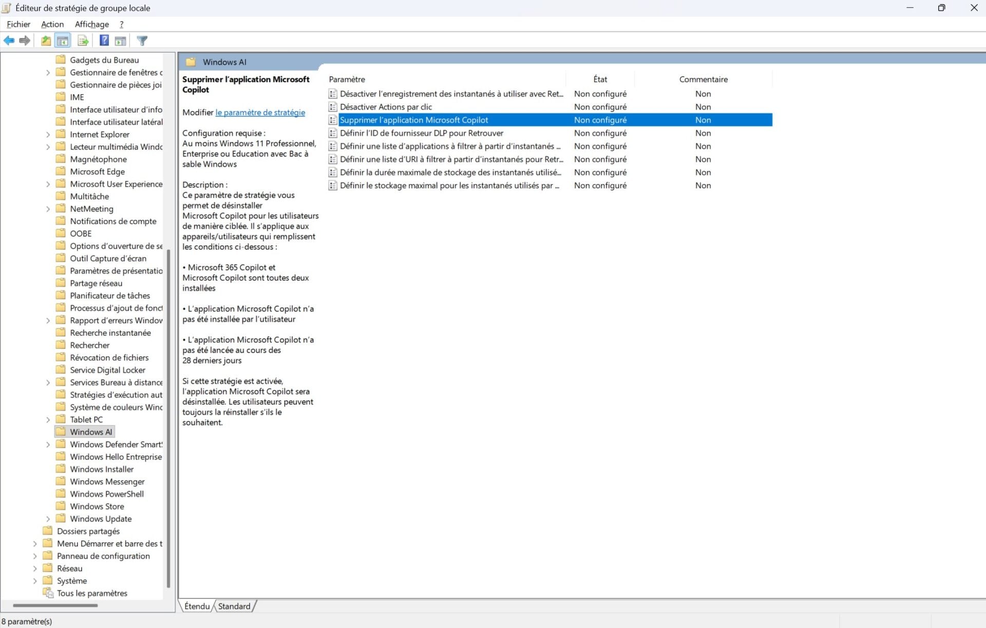 Supprimer Copilot Windows 11 Pro 2