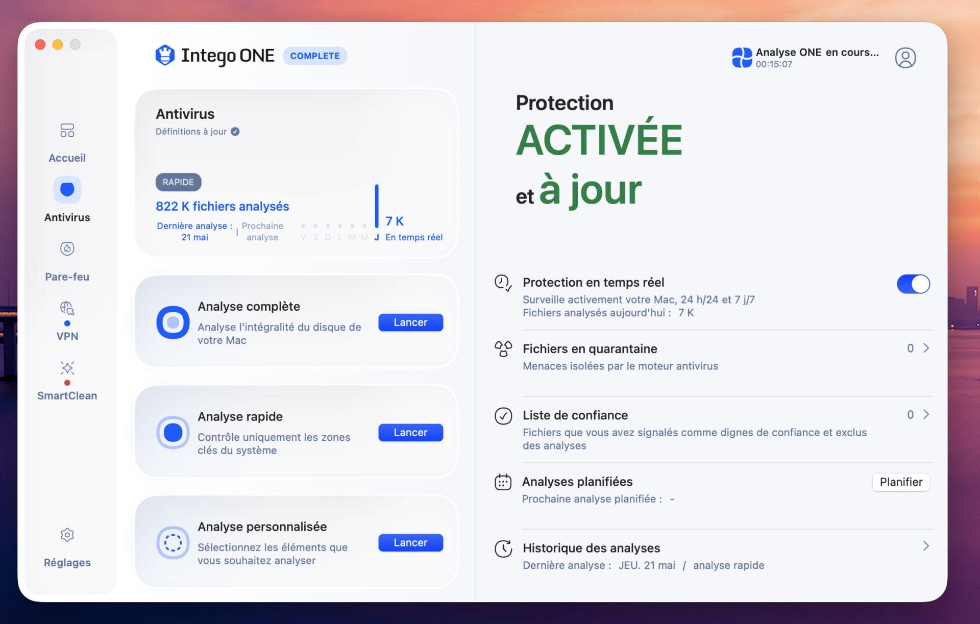 Intego : interface de l'antivirus