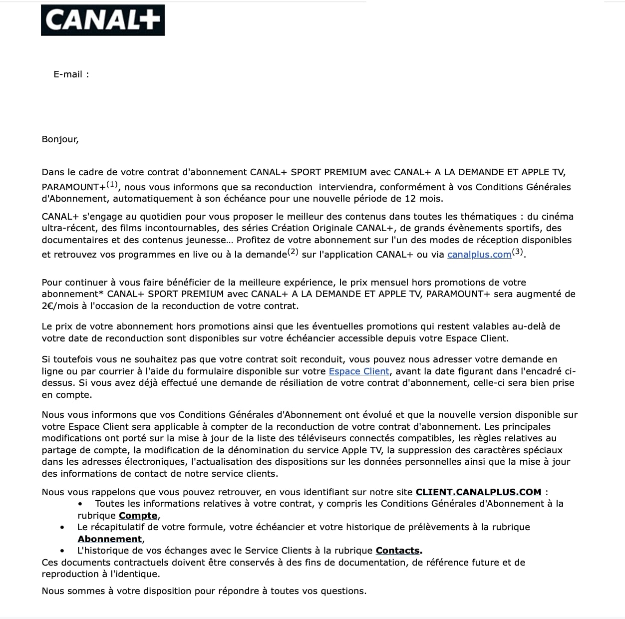 Email Abonnes Canal Plus