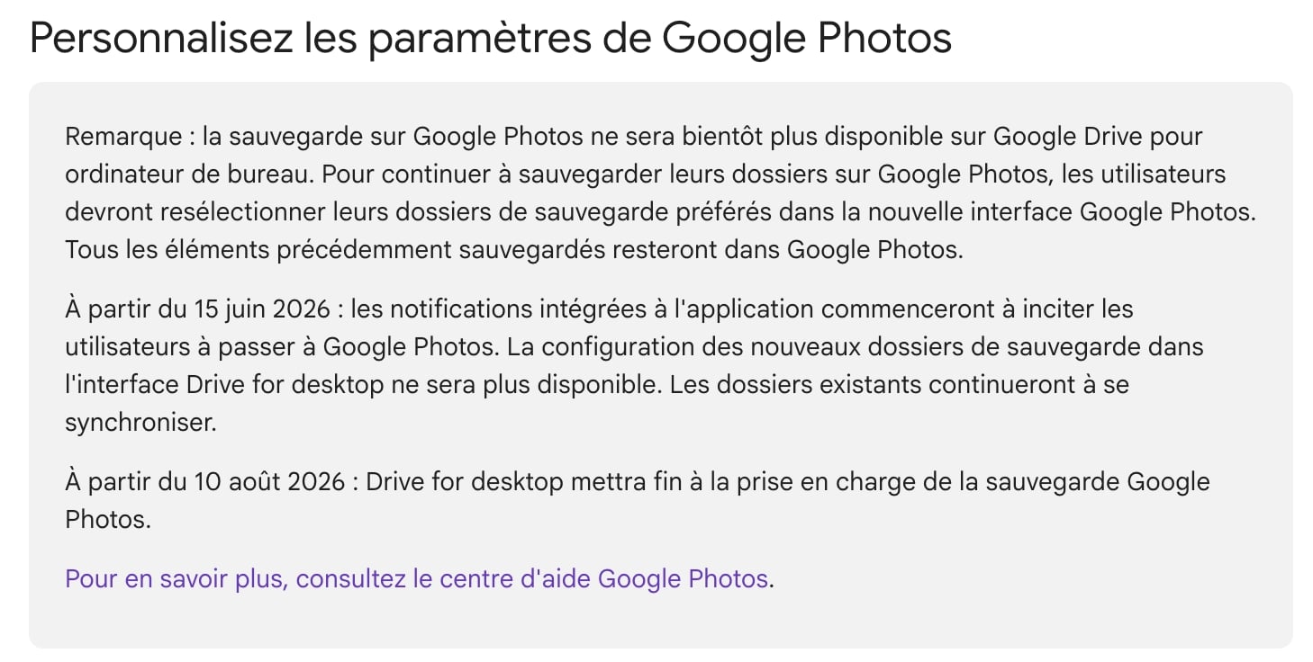 Fin Synchronisation Google Photos Drive