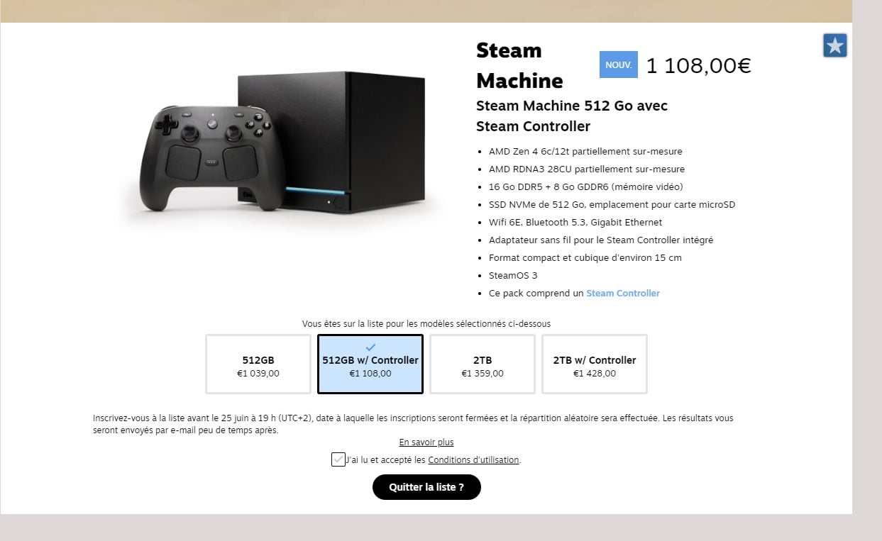 Steam machine capture d'écran prix