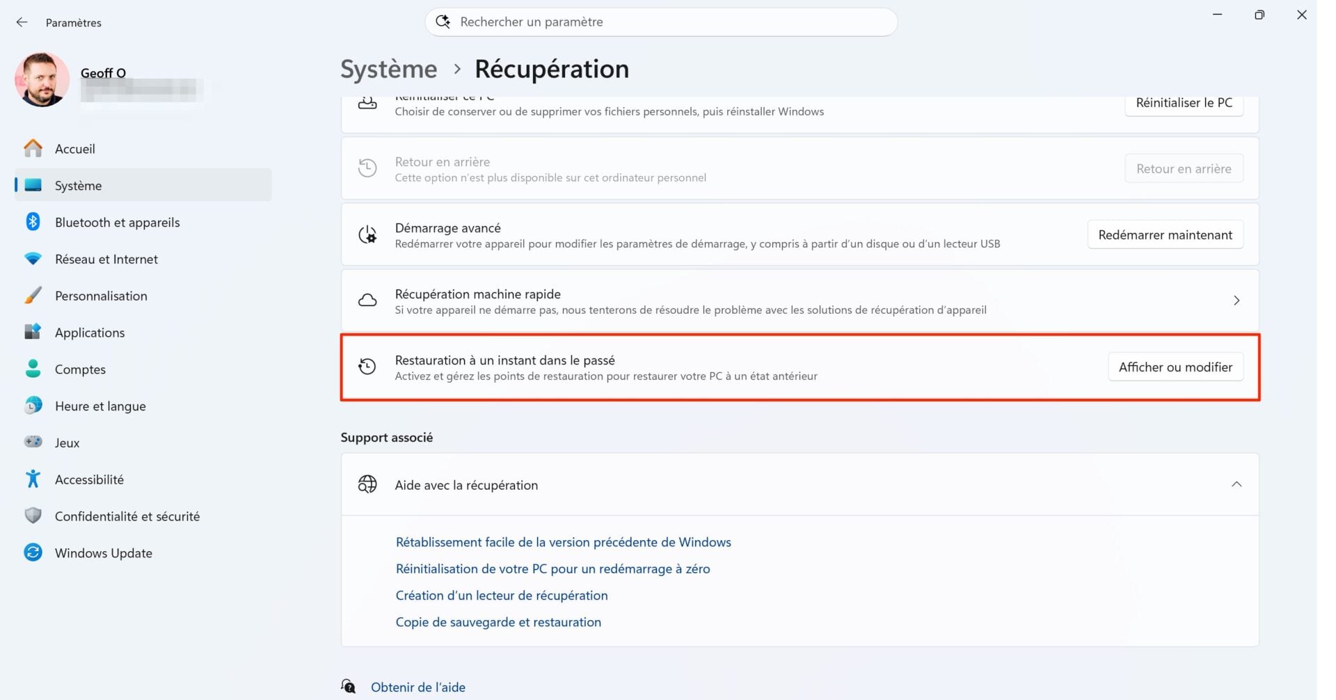 Windows 11 Restauration À Instant Dans Le Passé 1