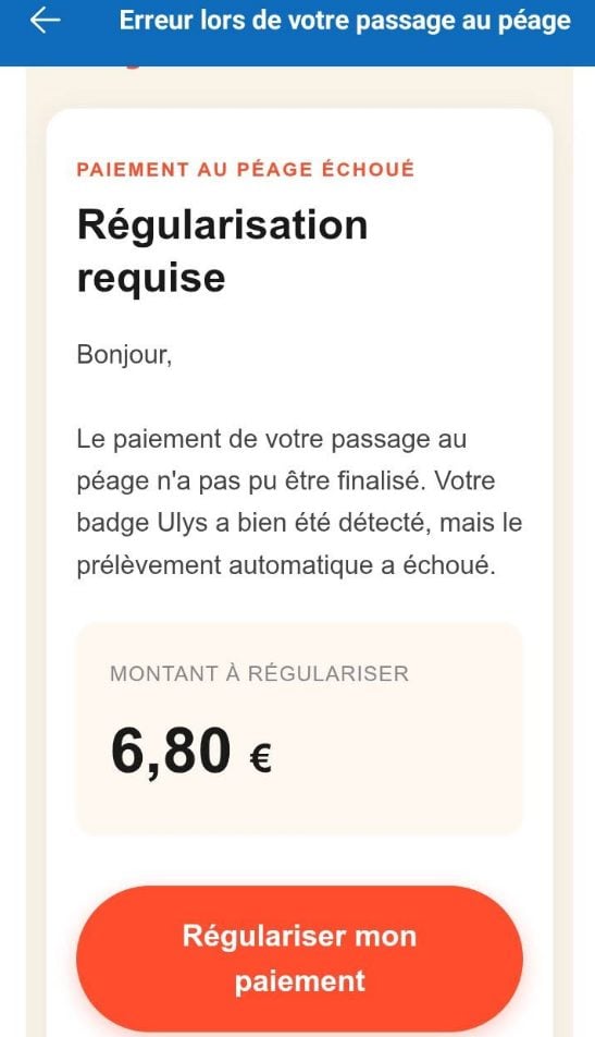 Arnaque Peage