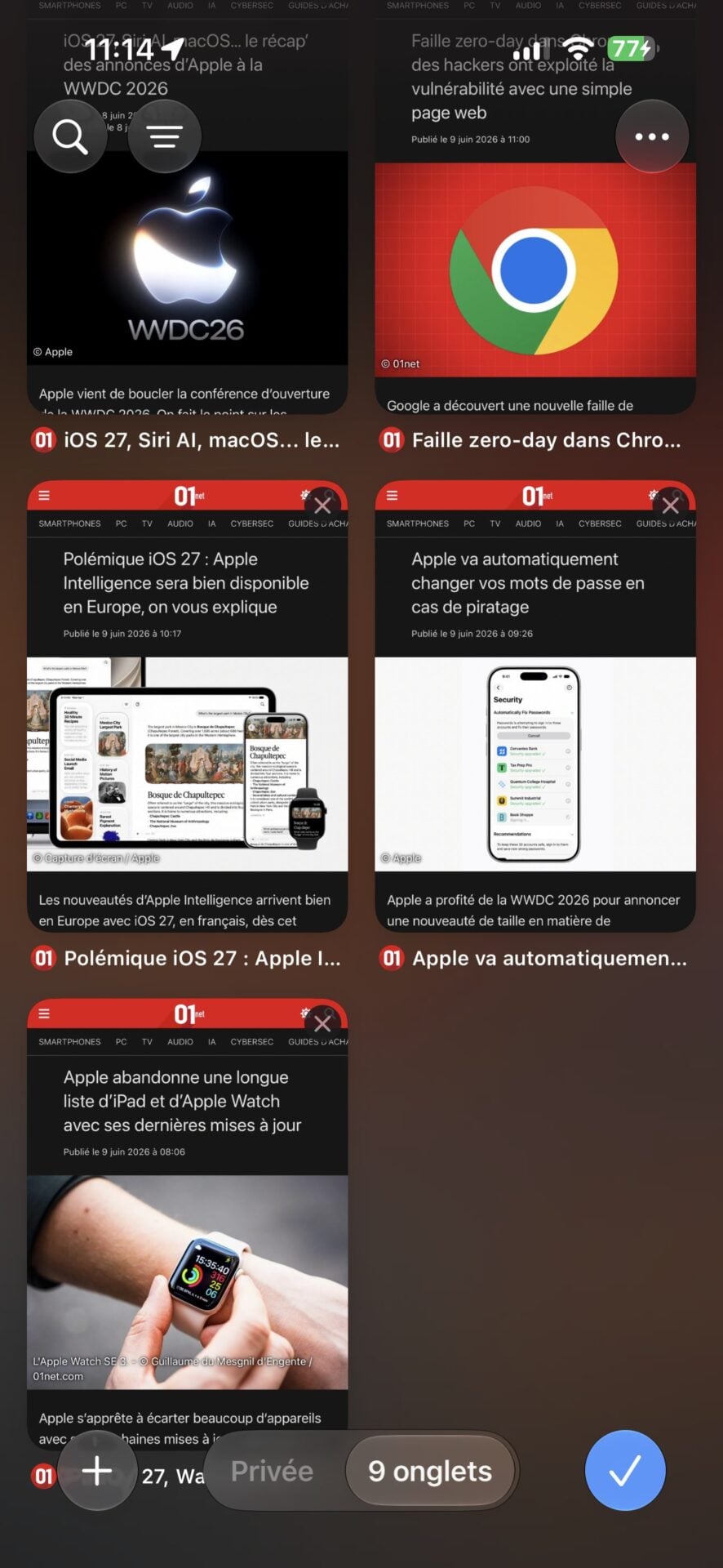 iOS 27 Safari Tri Onglets Automatique 1