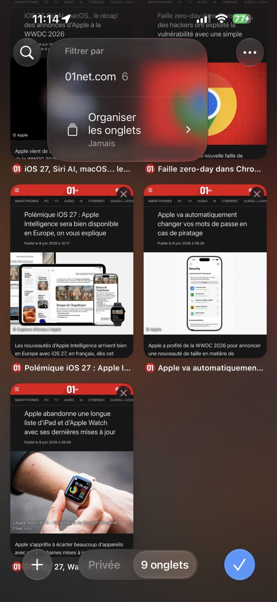 iOS 27 Safari Tri Onglets Automatique 2