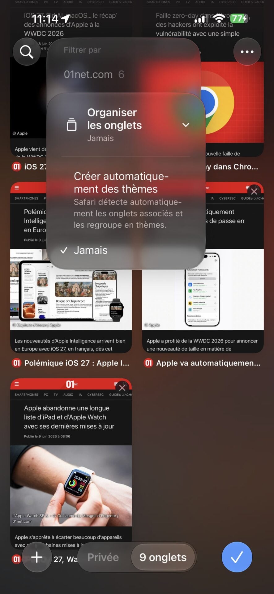 iOS 27 Safari Tri Onglets Automatique 3