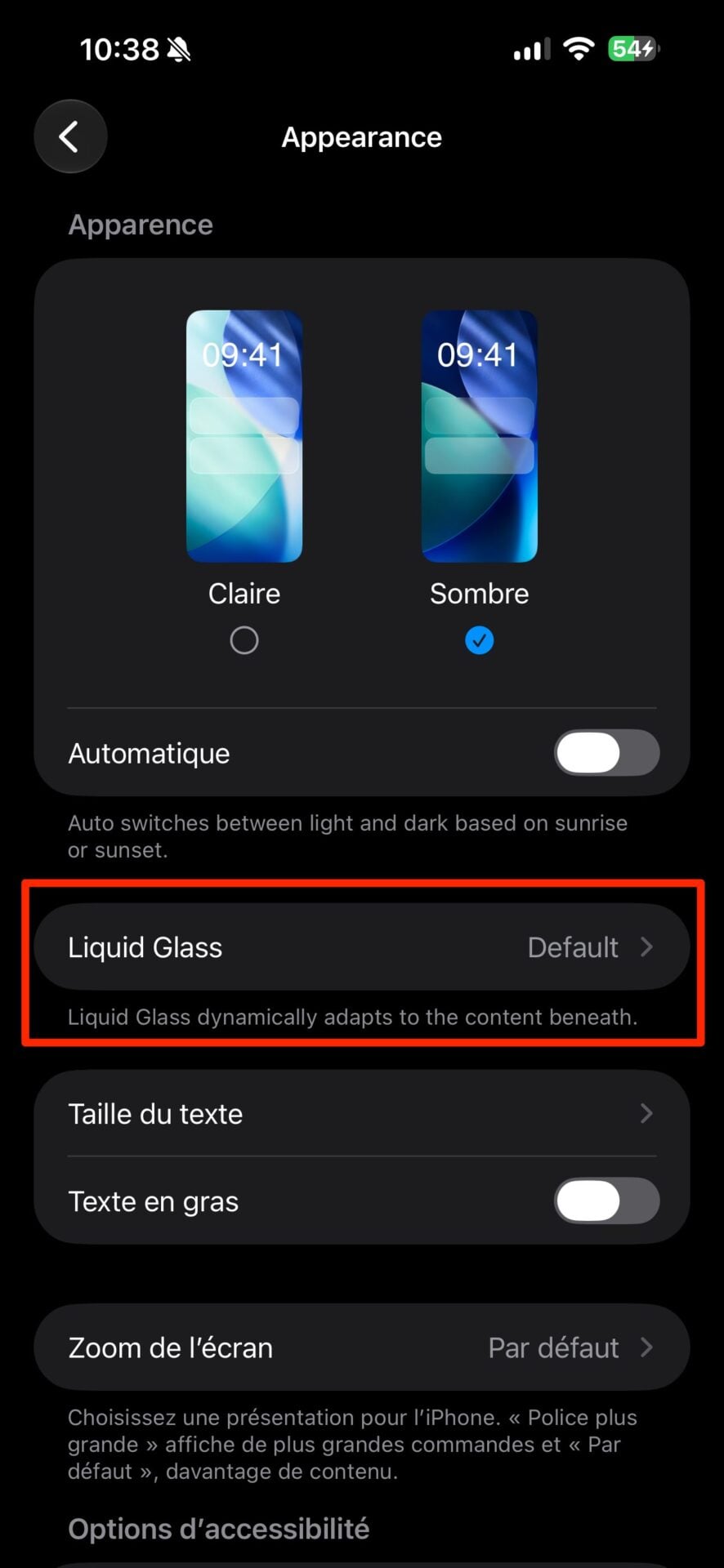 iOS 27 Réglages Liquid Glass 2