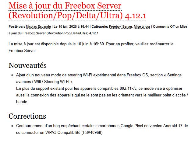 Mise Jour Freebox Server 4 12 1