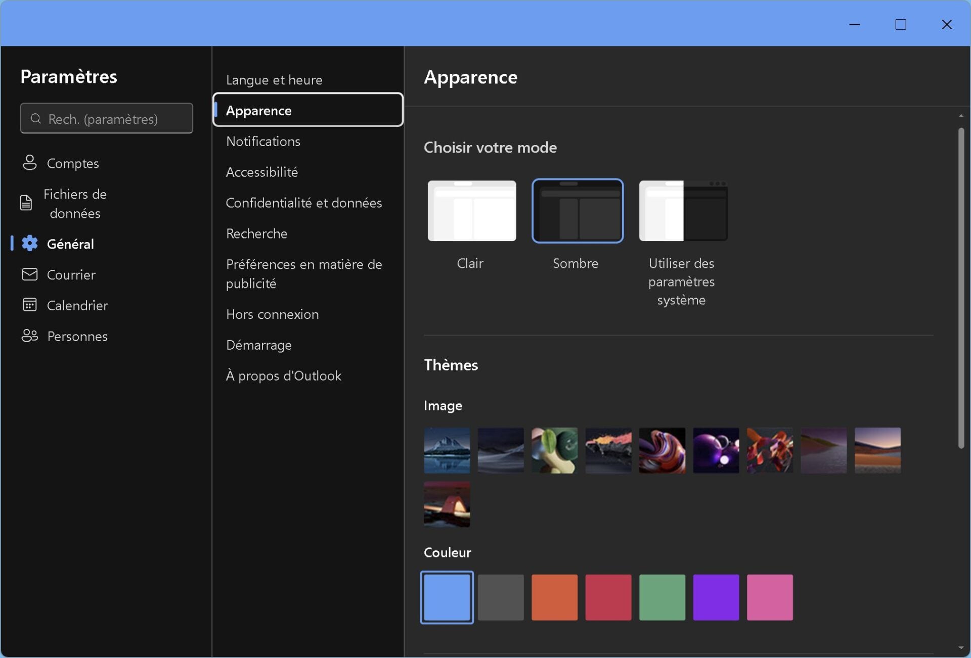 Outlook Personnalisation Interface