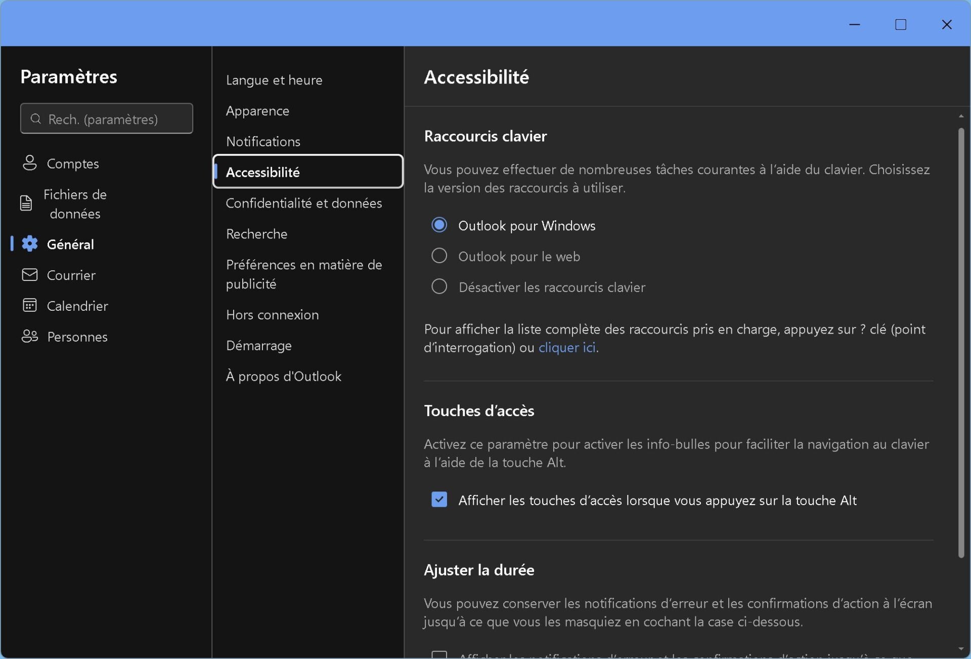 Outlook Raccourcis Clavier