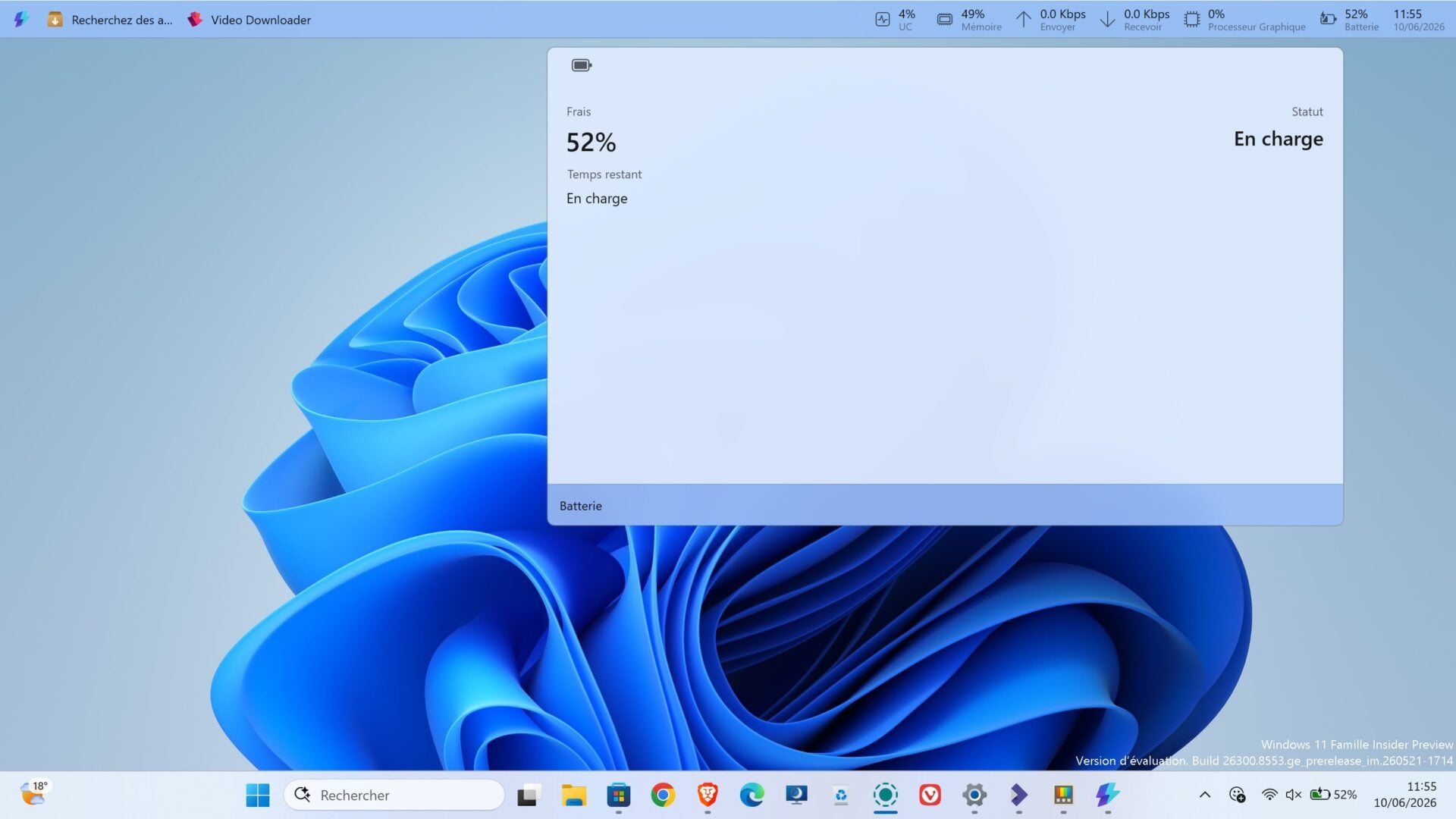 Powertoys 0.100 Dock Palette De Commandes Widget Batterie