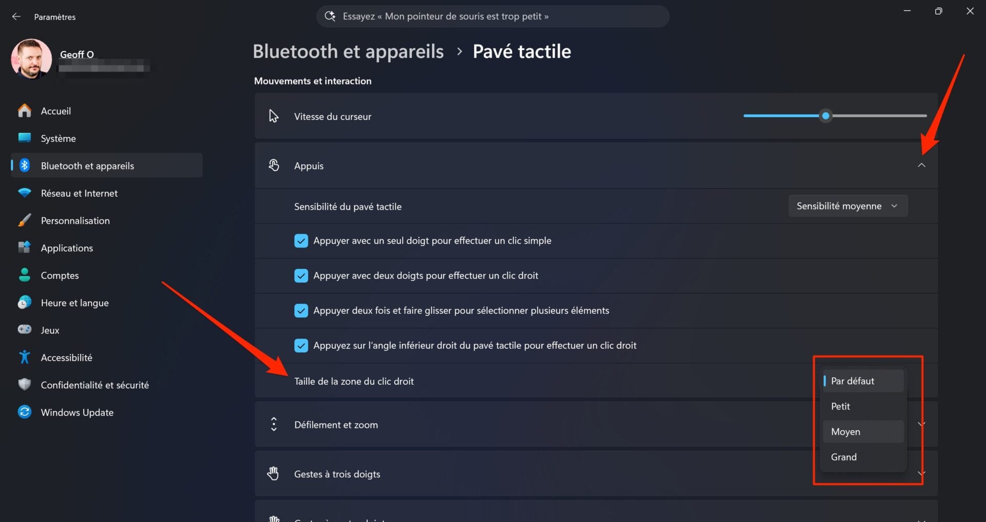 Windows 11 Pavé Tactile Clic Droit Redimensionnable 2