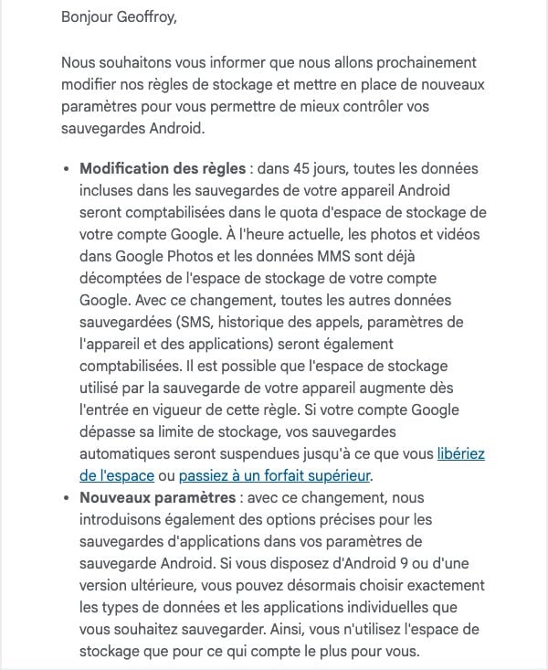 Email Google Drive Sauvegarde Android 1