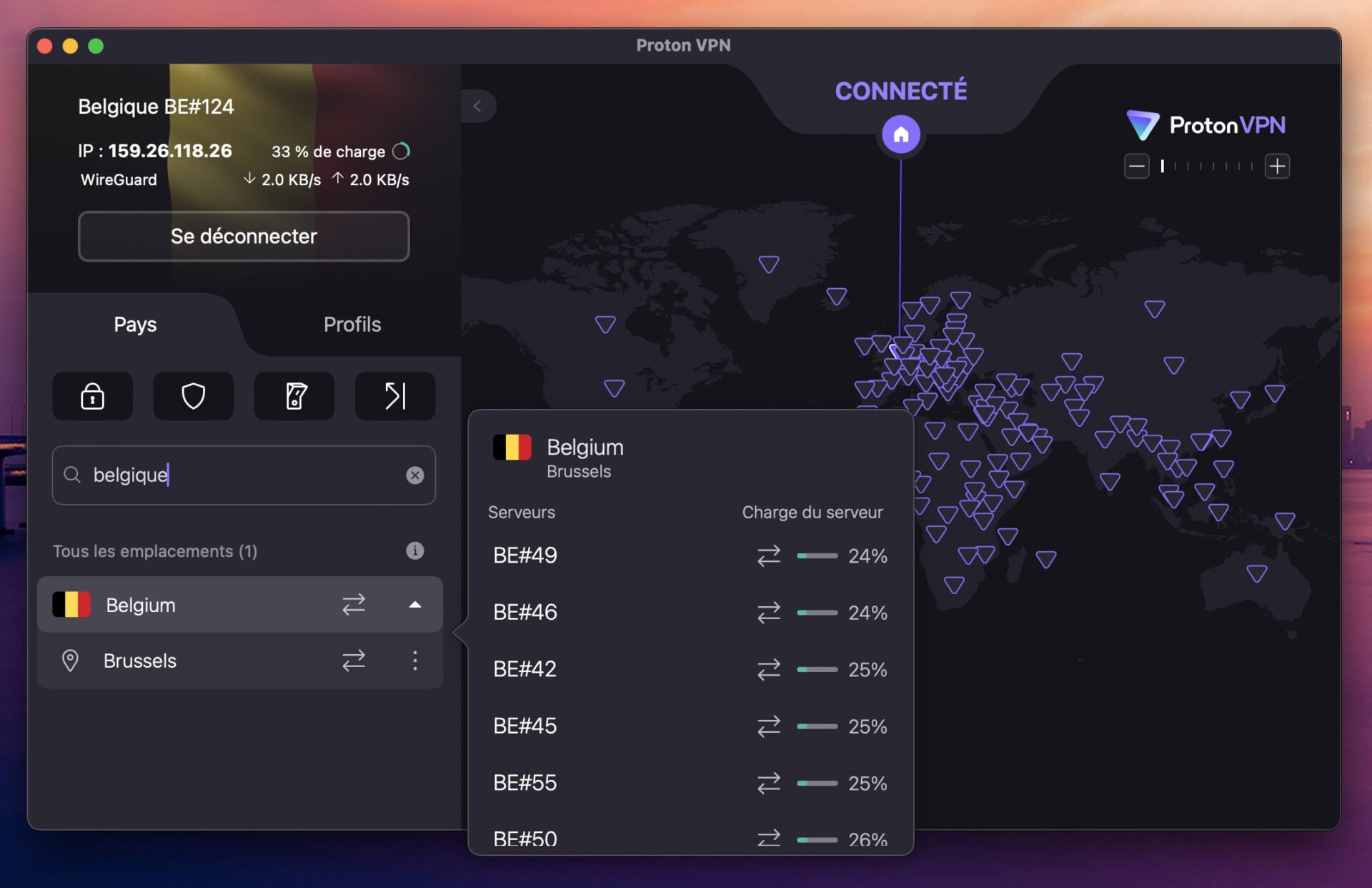 Proton VPN est en belgique avec des serveurs à Bruxelles