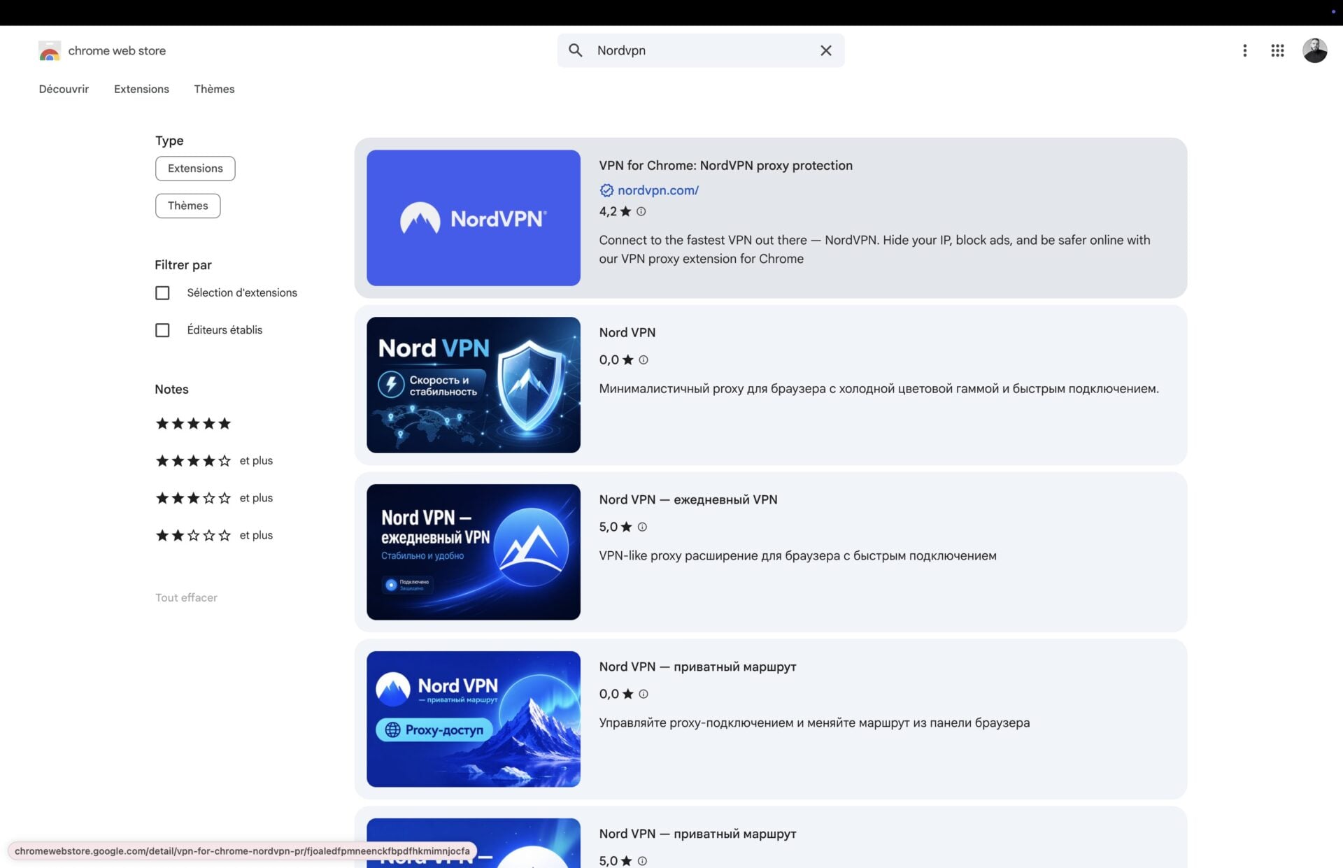 Chrome Web Store faux NordVPN