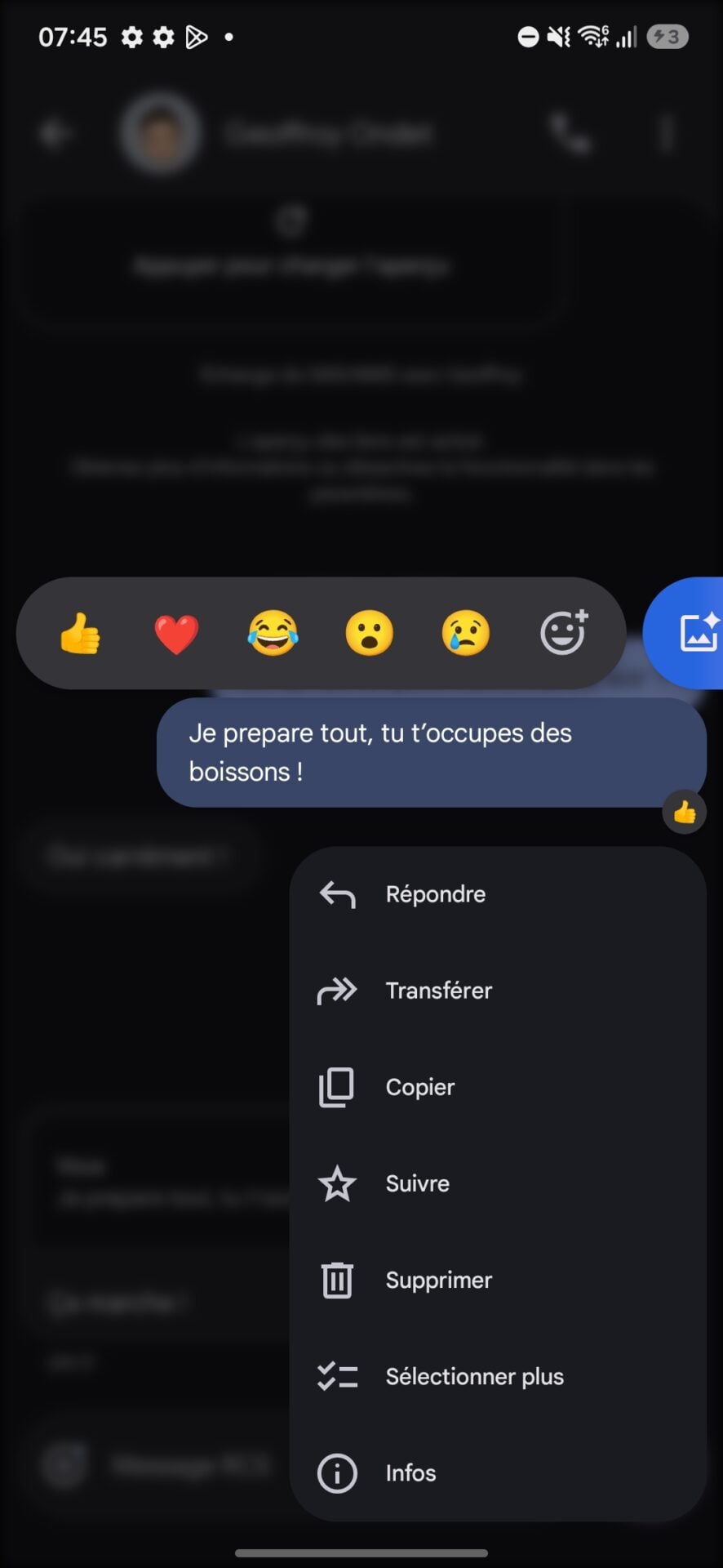 Google Messages Menu Contextuel