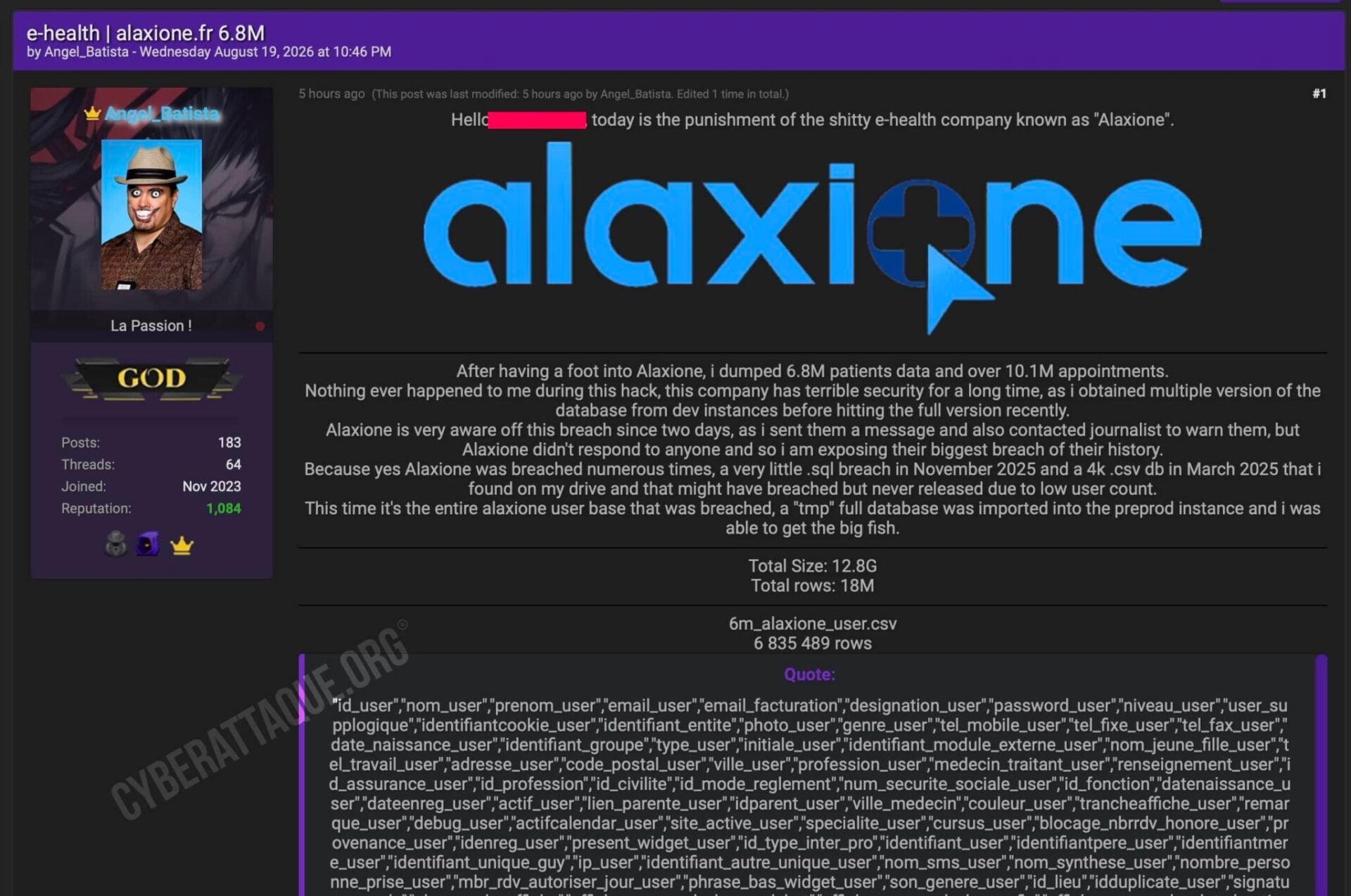 Alaxione Cyberattaque