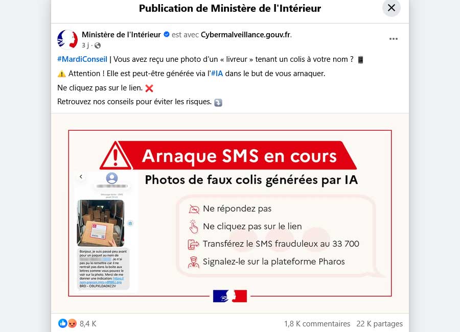 Facebook Ministere Interieur Arnaque Sms