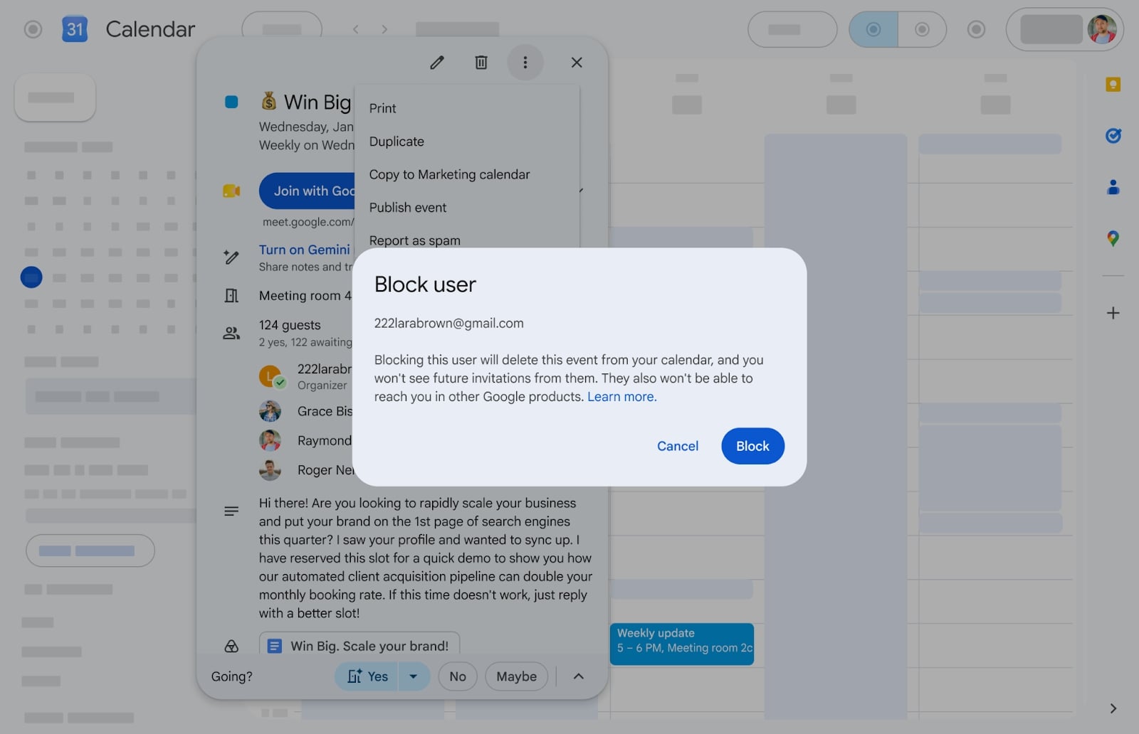 Google Agenda Bloquer Utilisateurs 2