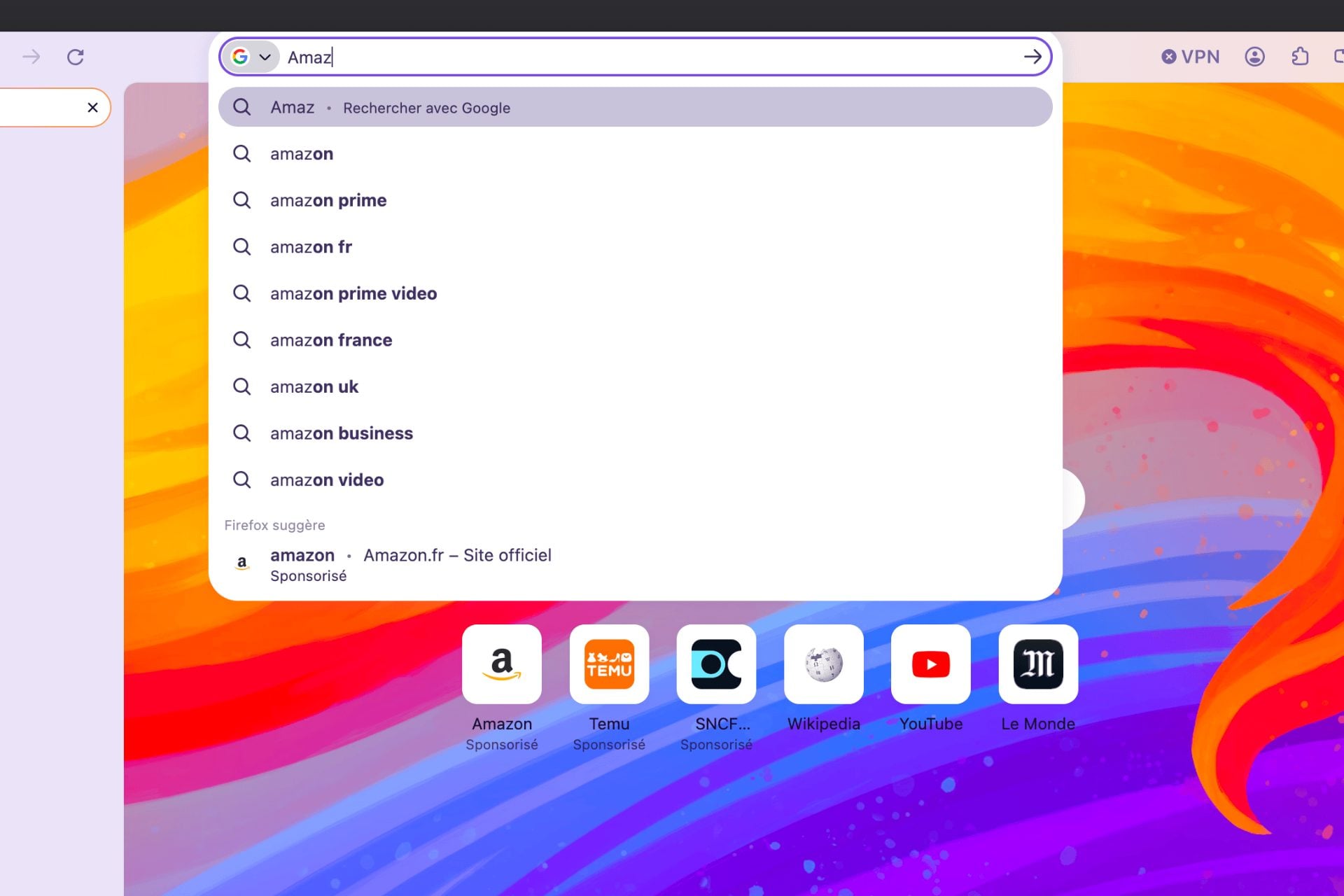 Firefox sponsorisé barre recherche