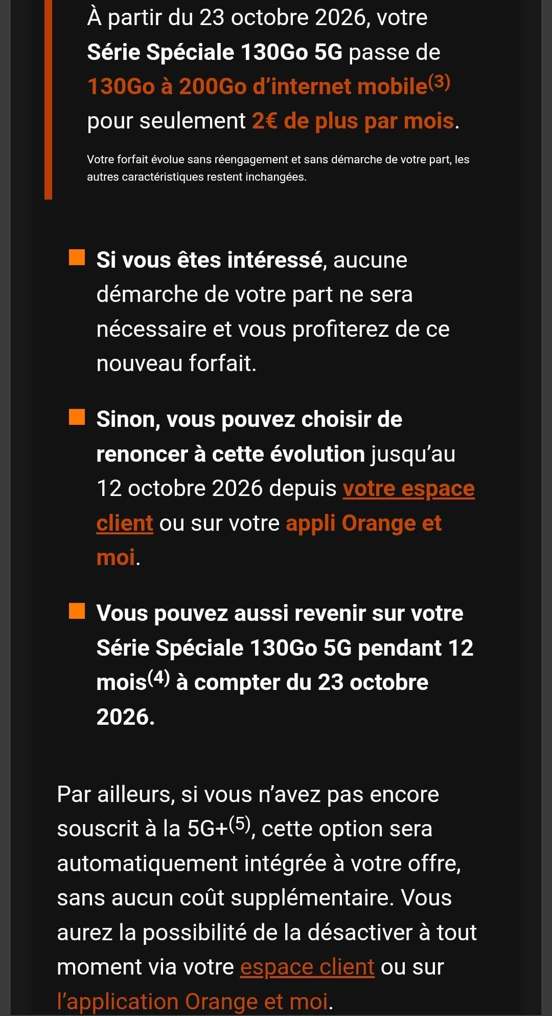 Mail Orange Augmentation Serie Speciale 130 Go 5g