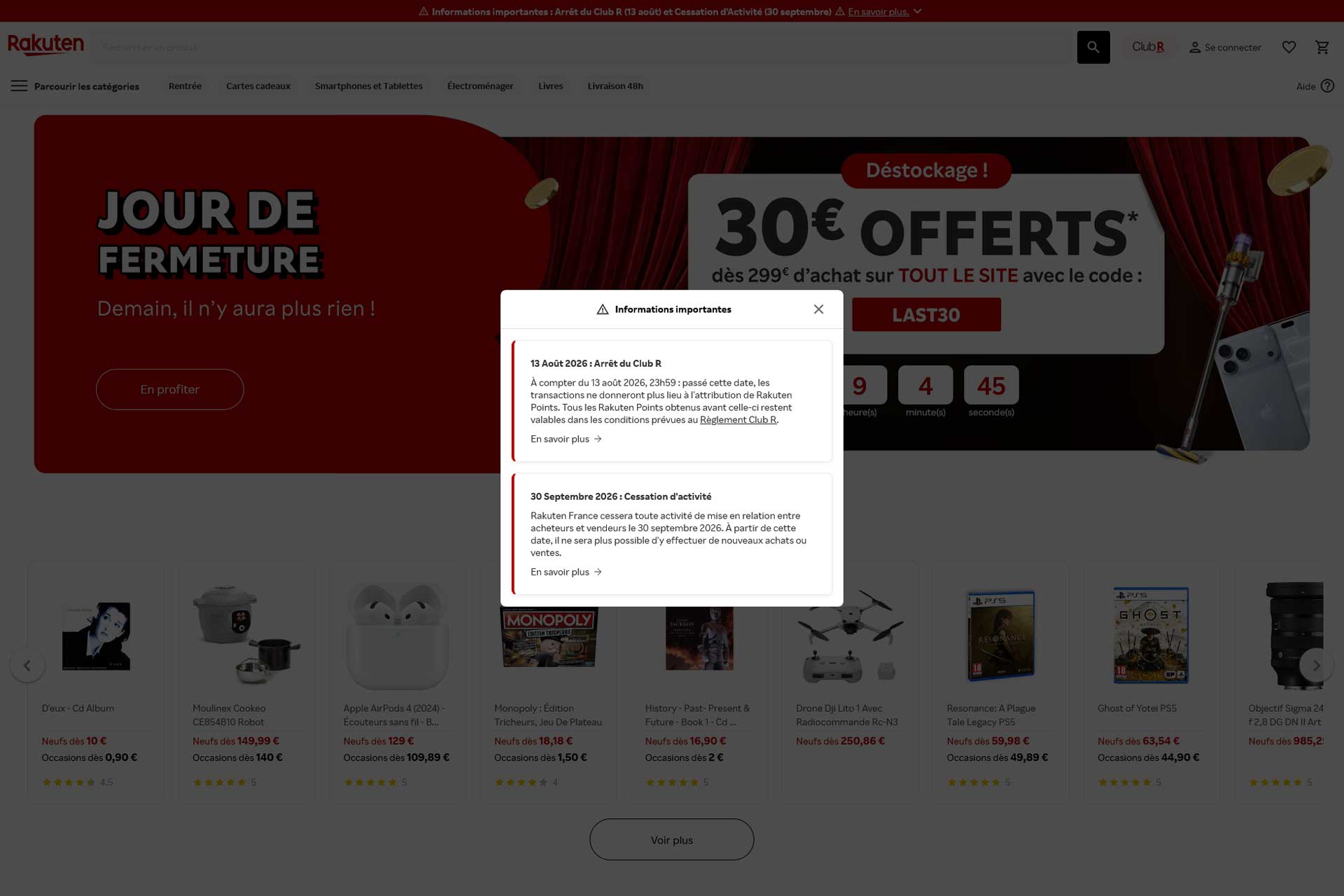 Rakuten France Fermeture