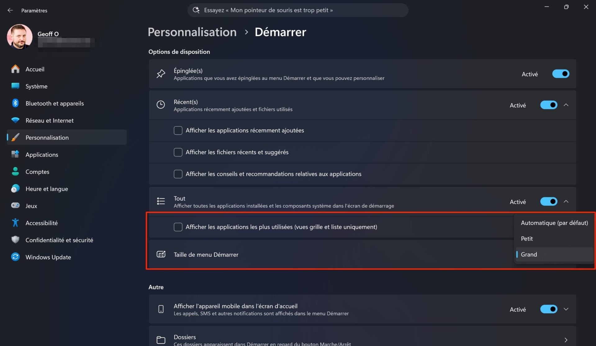 Windows 11 Menu Démarrer Redimensionnable