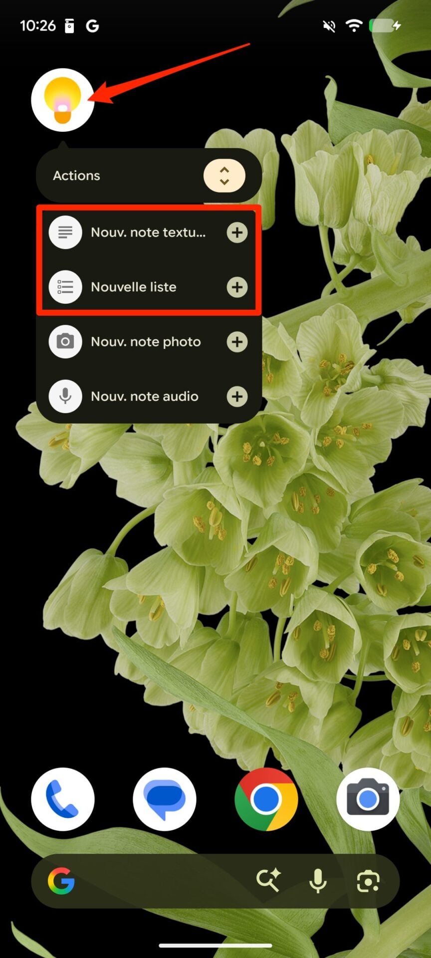 Android Raccourcis Google Keep Notes 1