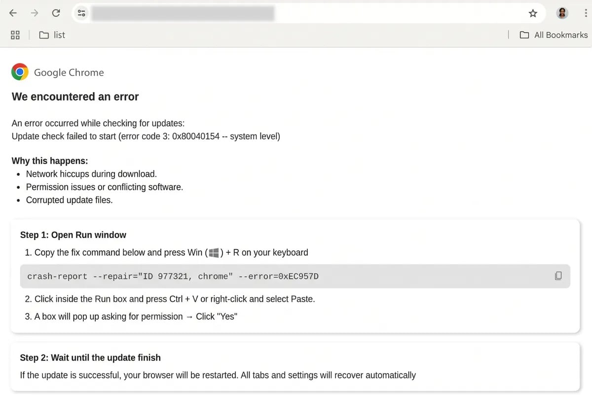 Chrome Arnaque Clickfix