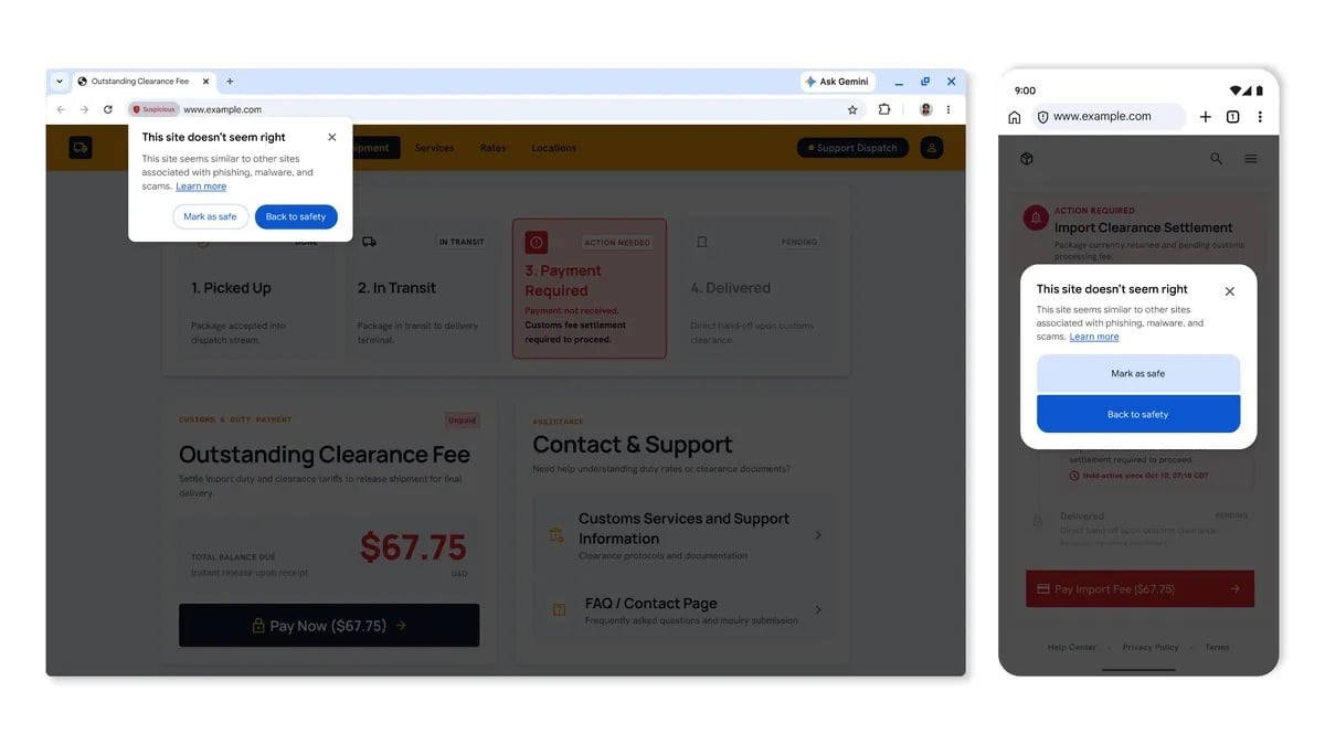 Chrome Avertissement Site Suspect