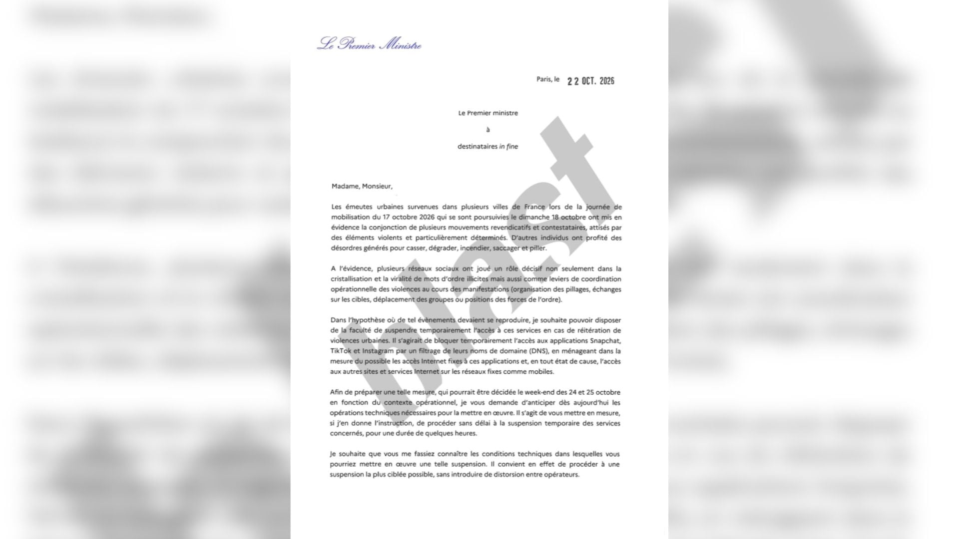 Lettre Premier Ministre Fai