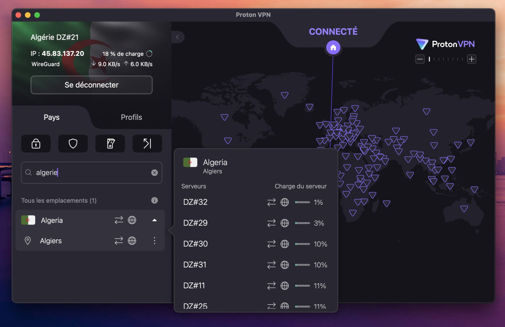 Proton permet d'avoir une IP algérienne avec son VPN