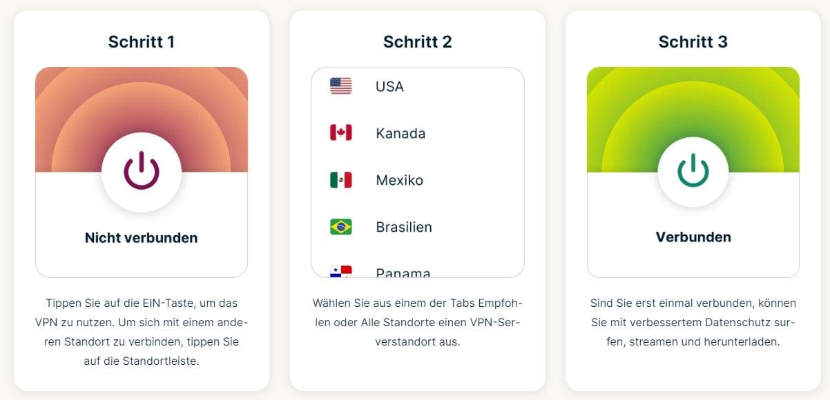 ExpressVPN 3 Schritte Verbindung