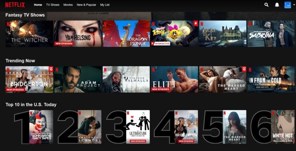 Ansicht Katalog Netflix US