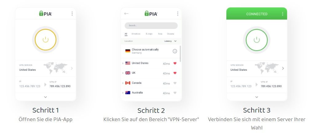 Private Internet Access Bedienung