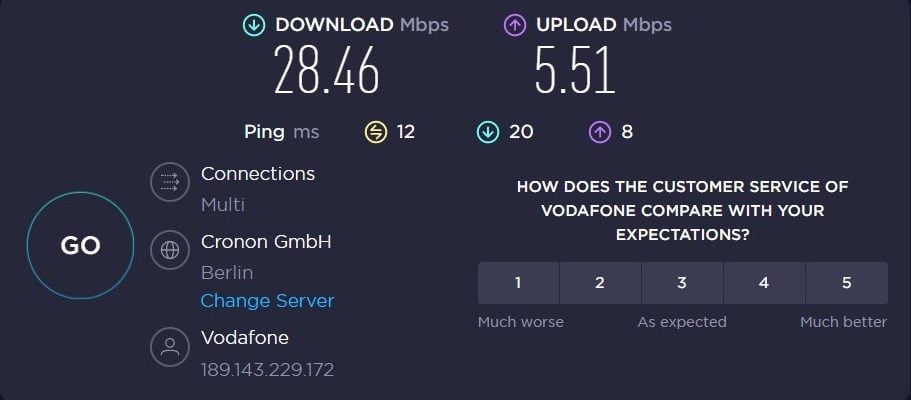 Geschwindigkeitstest VPN CyberGhost Berlin