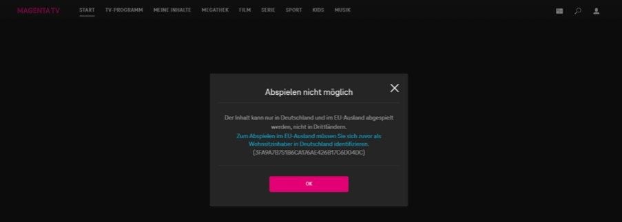 Magenta TV Geoblocking Ausland