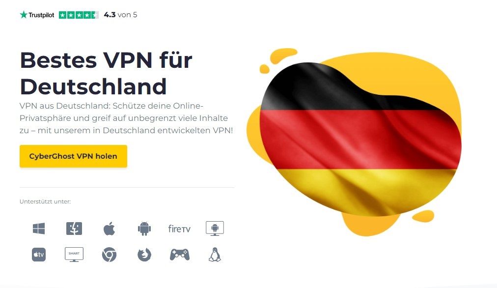 CyberGhost bestes kostenloses VPN Deutschland gratis