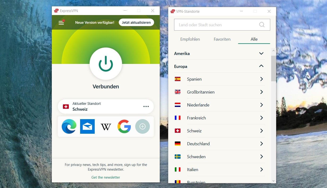 ExpressVPN Server Schweiz verbunden