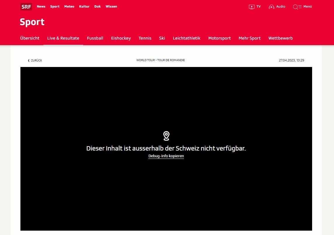 SRF Fernsehen Schweiz Geoblocking