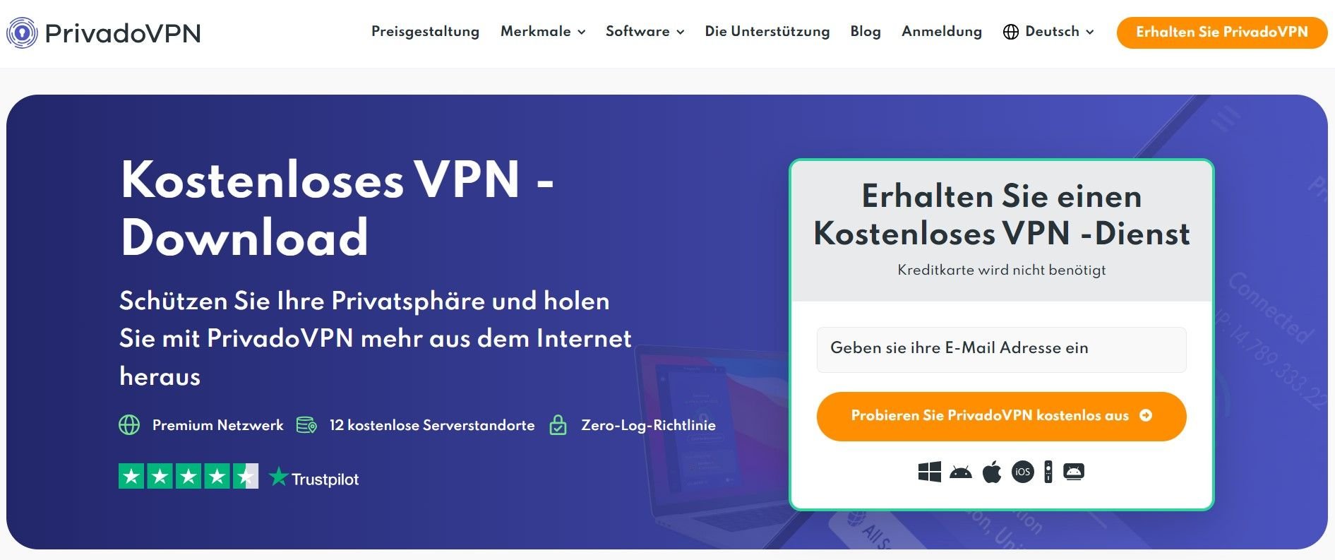 PrivadoVPN bestes kostenloses VPN Deutschland gratis