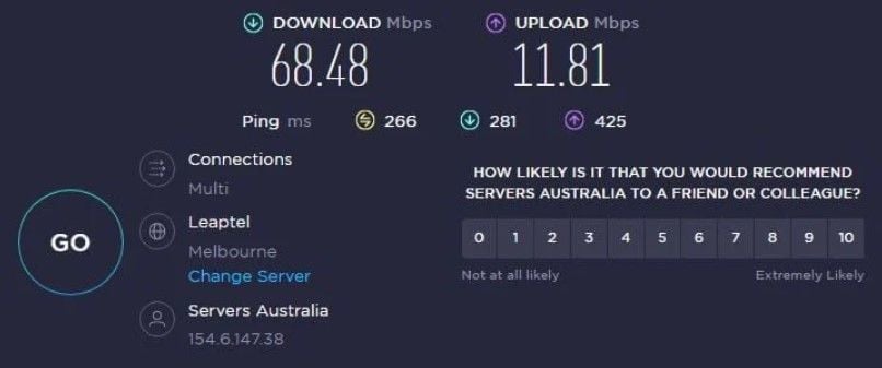 CyberGhost Geschwindigkeit Australien