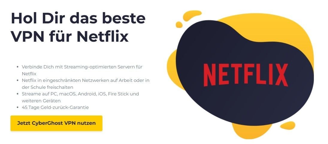 CyberGhost bestes VPN Netflix kostenlos gratis