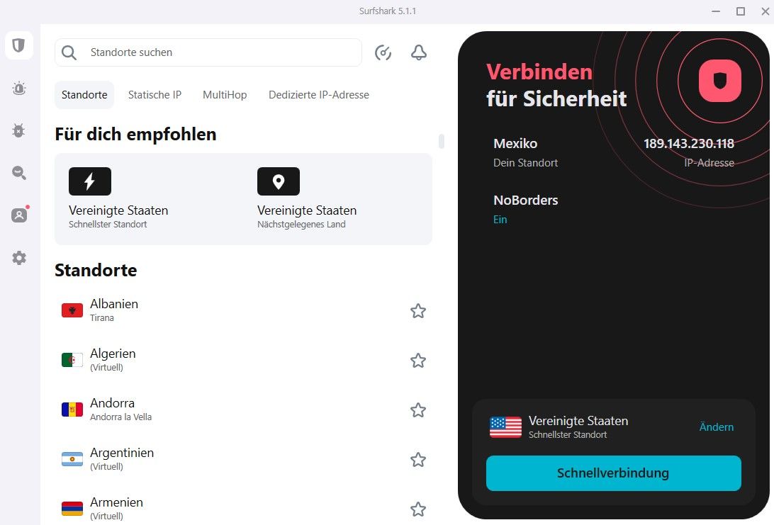 Surfshark Black Friday 2026 bestes VPN Cyber Monday Benutzeroberfläche