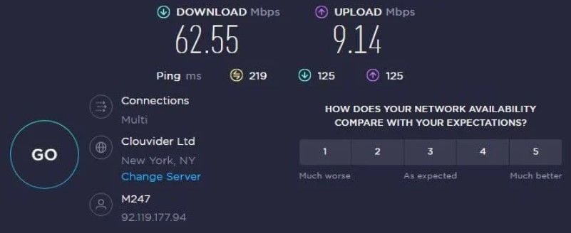 Windscribe Geschwindigkeit USA