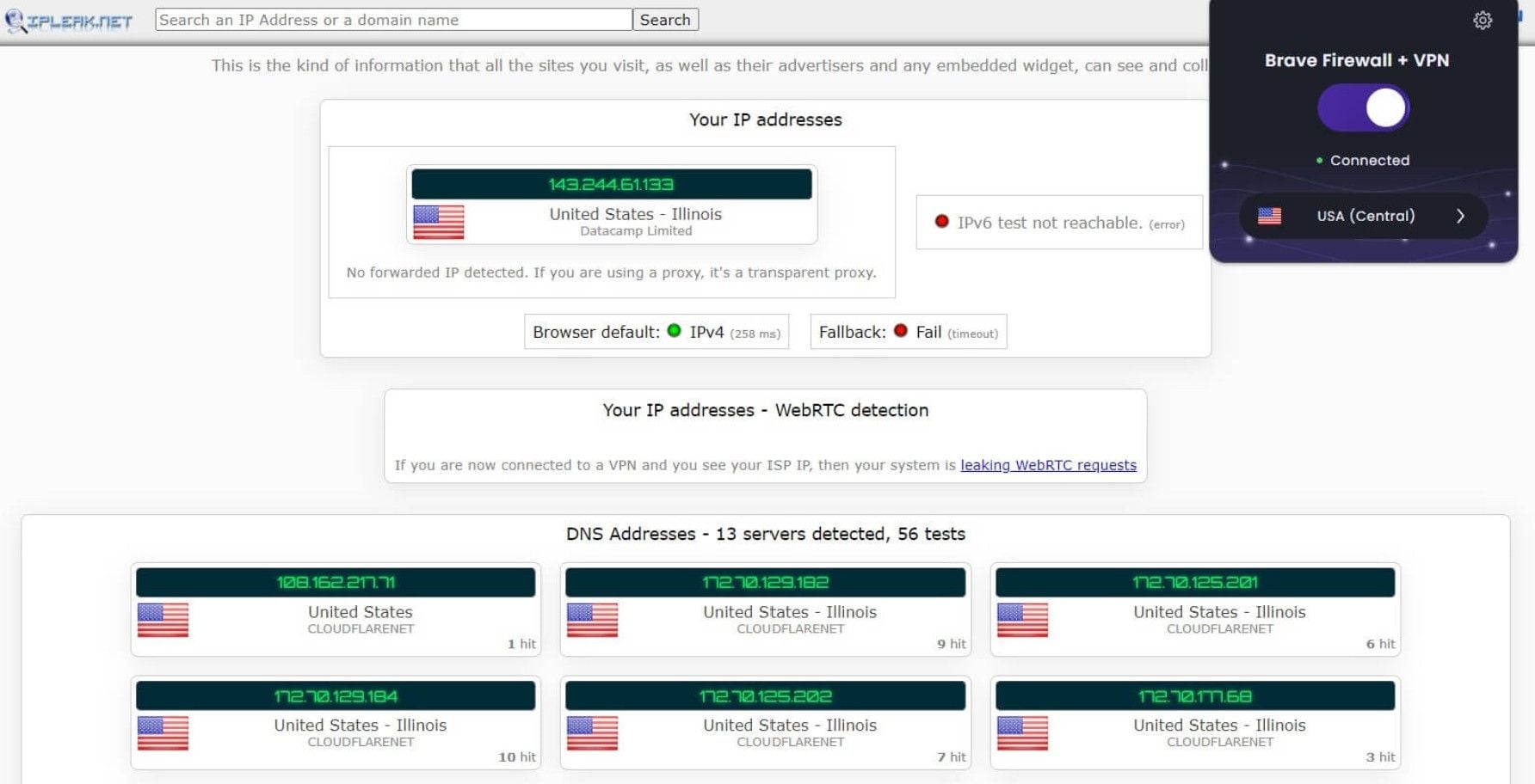 Brave Vpn Test Bewertung Ip Dns Leaks Ipleak.net