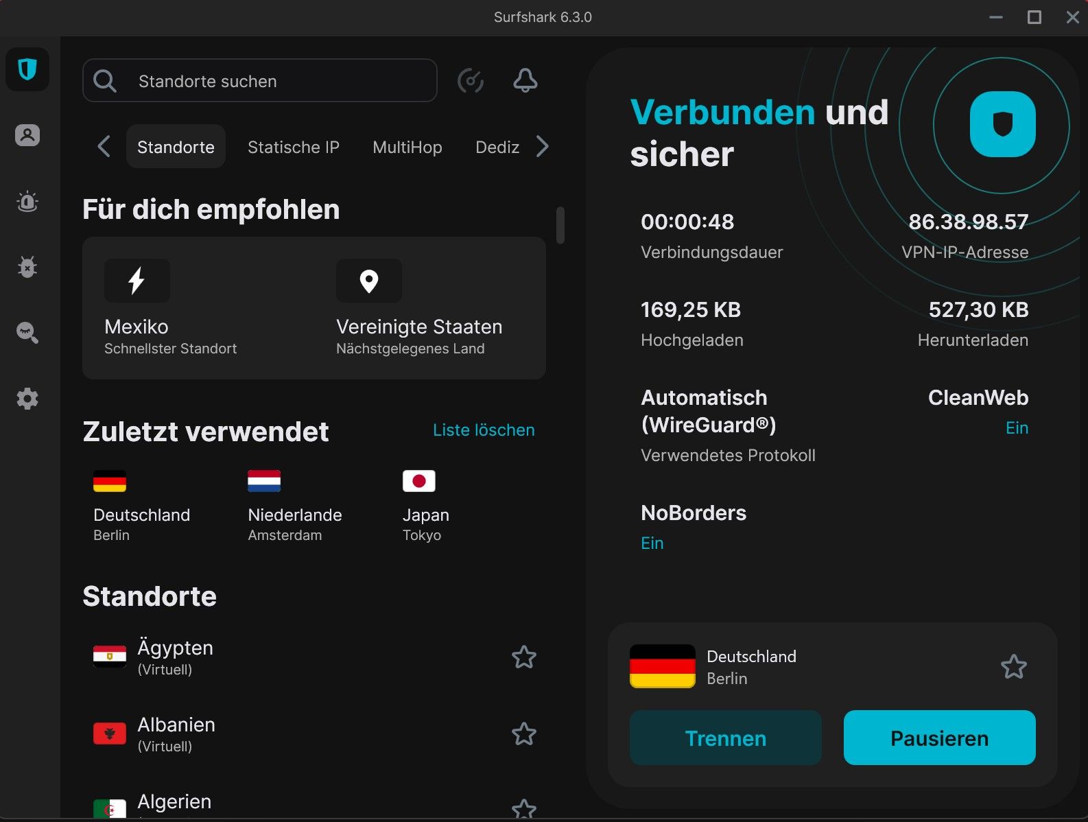 Surfshark Vs. Private Internet Access Vergleich Benutzeroberfläche Surfshark