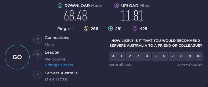 CyberGhost Australia Speeds