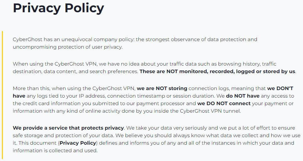 CyberGhost No Logs Policy 1