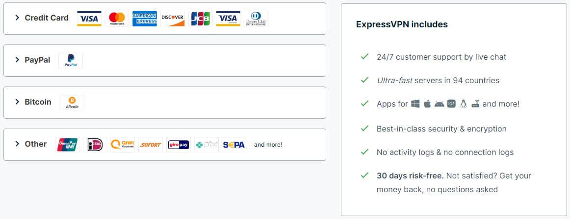 ExpressVPN Payment Methods